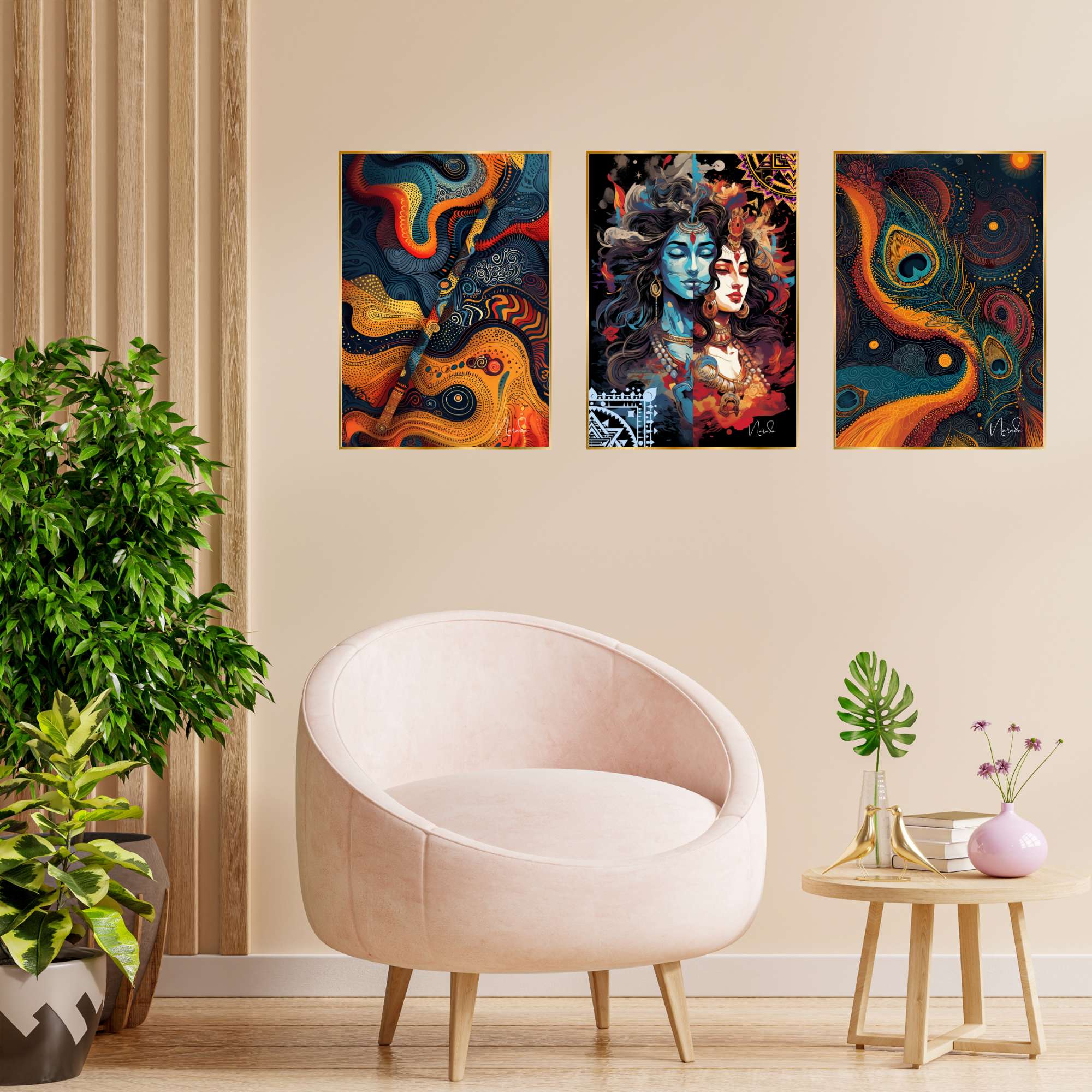 Set of Three Wall Paintings for Wall Dacoration Golden Framed Wall Paintings for Living Room & Bedroom Wall Art for Home Decoration & Office Wall Décor (18x12 inch CH-GD3-5)
